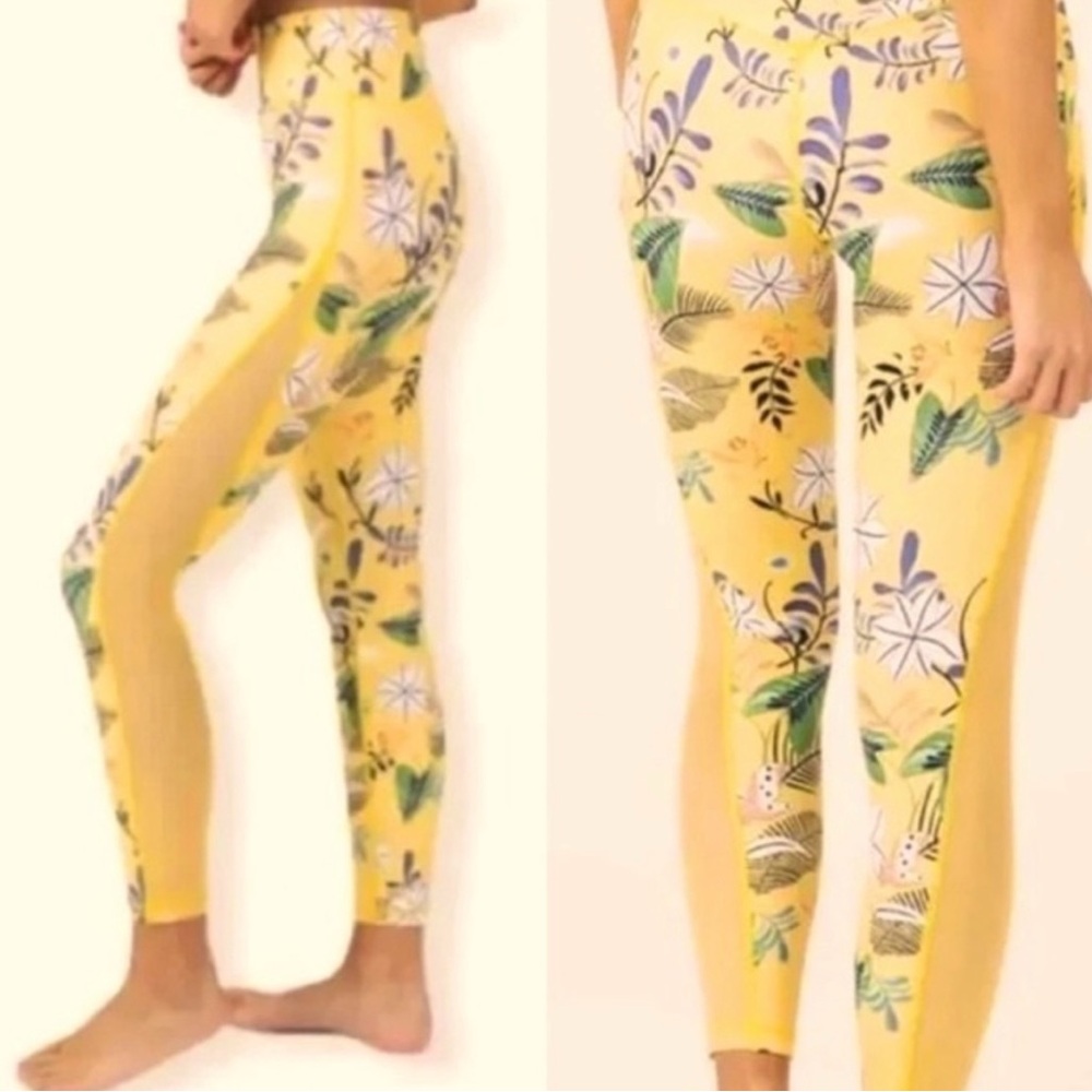Zyia Active 7/8 Floral Yellow Leggings Sz 6-8 Reflective Light nTight - Picture 12 of 12